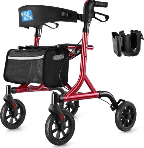 Rollator Walker for Seniors with Cup Holder, Upgraded Thumb Press Button for Height Adjustment, 4 x 8 Wheels Walker with Seat Padded Backrest Folding...  - Lot 279