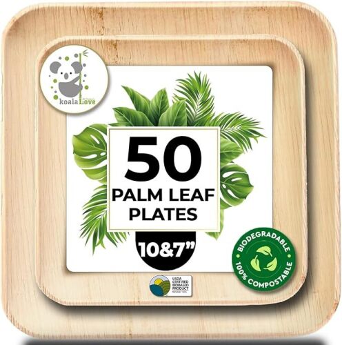 Palm Leaf Plate Bamboo Paper Plates Disposable 10 Inch & 7 Inch Bulk Party Pack (50 pc) - Lot 355
