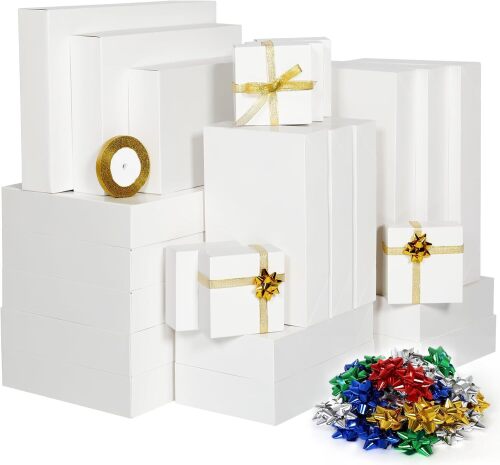 joyhalo 24 Pack Gift Boxes with Lids for Presents - White Small Large Chritsmas Gift Boxes Bulk for Clothes with Ribbon and Flowers, Assorted Sizes for.PLUS 12 ADITIONAL GIFT BOXES - Lot 282