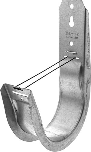 Networx® 4" Wall Mount Galvanized Steel Cable Support J-Hook with Retainer Clips - 25 Pack - Lot 364