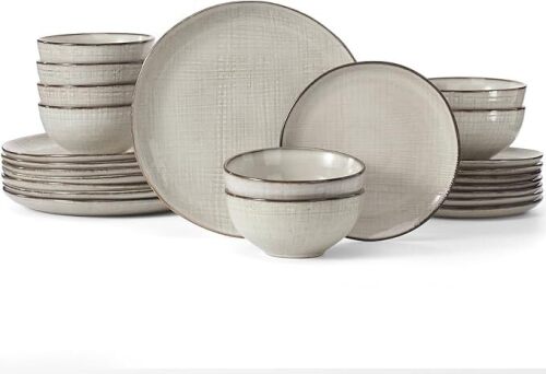 Famiware Moonlight Plates and Bowls Sets, 24 Pieces Stoneware Dinnerware Sets - Lot 371