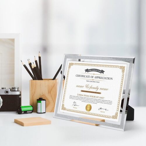 Hoikwo 8.5x11 Picture Frames, 6 Packs Silver Glass Certificate Frames for Document Diploma Award, Bling Picture Frames Only for Tabletop Display - Lot 285
