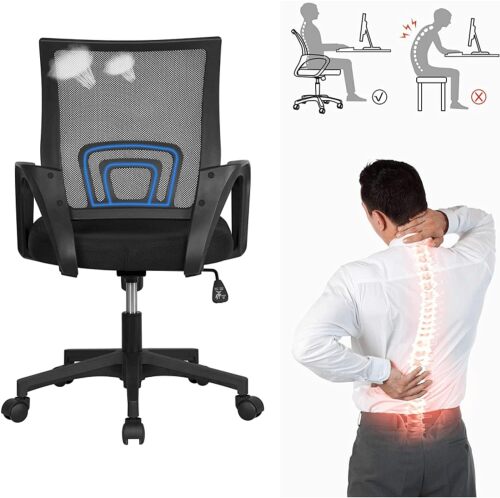 Home Office Chair Ergonomic Desk Chair, Mesh Computer Chair with Lumbar Support& Armrest, Adjustable Home Mid Back Task Chair Modern Executive Rolling Swivel for Adult, Black - Lot 289