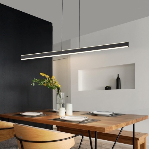 47" Kitchen Island Lighting, Modern Dimmable Black LED Linear Pendant Light Fixture - Lot 2650