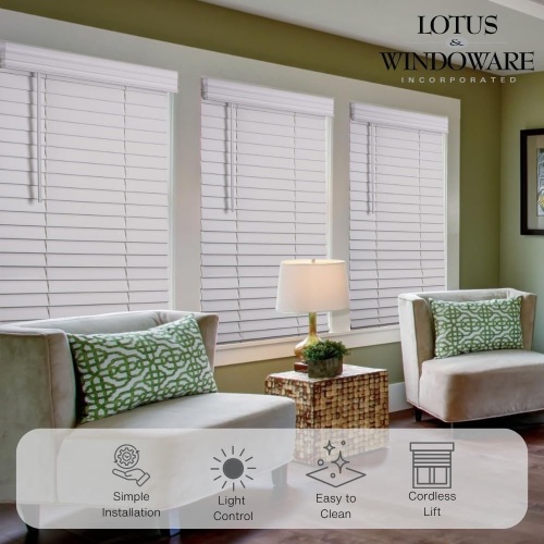 Lotus & Windoware Cordless, 2 Inch Faux Wood Blind, 31" Wide x 60" Long - Lot 2653