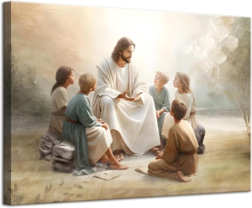 Jesus with children canvas wall art - Lot 2658