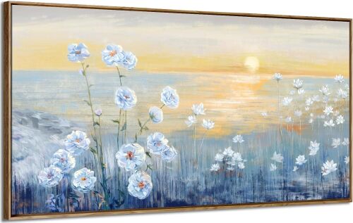 Framed Wall Art - Beach Sunset Seascape Painting - Lot 2666