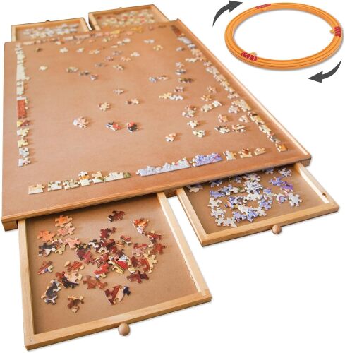 Bits and Pieces Rotating Puzzle Board with Drawers – 1500 Piece Jigsaw Puzzle Table Organizer - Lot 2676