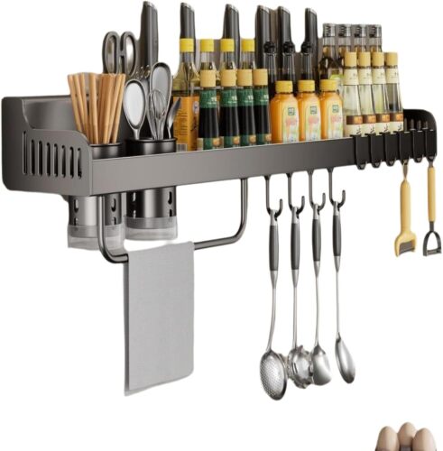 CTRLWQA Kitchen Utensil Rack Wall Mounted Spice Rack Spice Rack with Hooks Wall Mount - Lot 2757
