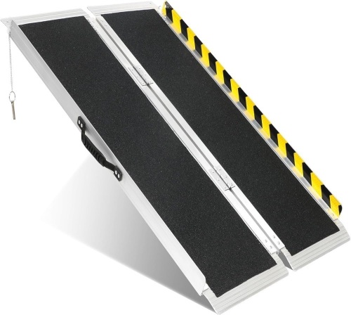 4FT Portable Wheelchair Ramp, Non-Slip Aluminum Folding Handicap Ramp, 800 LBS Capacity Door Threshold Ramps for Home Steps, Scooter Ramp for Car, Doorways, Curbs, Stairs, Cart, Wheel Chair Ramp Steps - Lot 2823