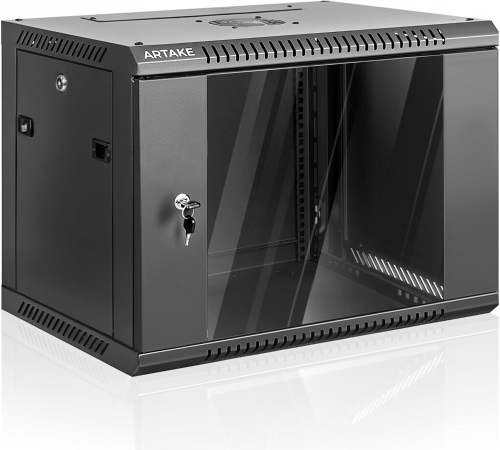 6U Wall Mount Network Cabinet, Server Rack Enclosure with Lockable Glass Door, Cooling Fan, Removable Side Panels - 17.7" Depth, for 19" IT Equipment, A/V Devices - Lot 2837