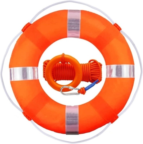 Lifebuoy Set 20Inch Life Preserver Ring and Water Floating Lifesaving Rope 98.4FT,Swim Foam Buoy,Swimming Pool Safety Throwing Ring with Perimeter Rope,Throwable Flotation Device - Lot 2848