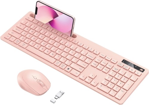 wireless keyboard and mouse, pink - Lot 2859