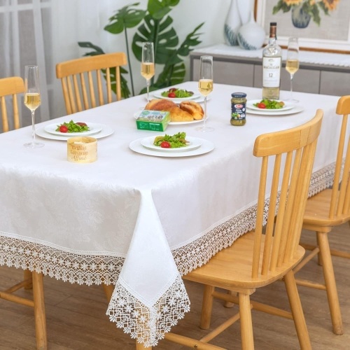 white lace rectangle farmhouse tablecloth waterproof - Lot 2862