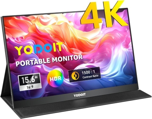 Yodoit Portable Monitor for Laptop 15.6" 4K UHD Travel Gaming Monitor Screen IPS Display with USB Type C Port and Built-in Speakers with Cover Monitor Compatible with PC, Xbox Black - Lot 2900