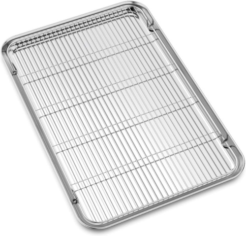 Large Set Baking Sheet and Cooling Rack Set, Bastwe 24L x 16W x 1H inch Professional Bakeware, Healthy & Nontoxic & Rustproof & Easy Clean - Lot 2986