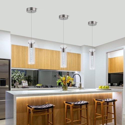 3 Pack Pendant Lights,Pendant Lighting for Kitchen Island with 24W 2100 Lumen 6000K Brushed Nickel Finish for Kitchen Restaurant, Dining Room, Living Room - Lot 2992