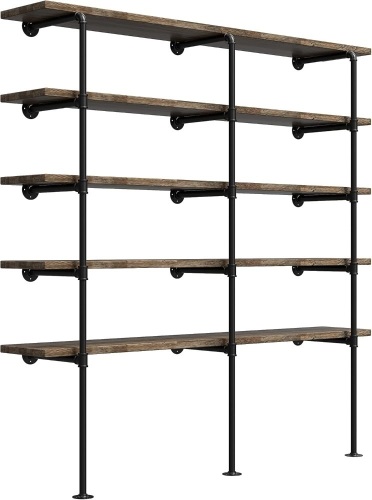 (77"Tall,14"Deep,3pcs) Industrial Retro Wall Mount Iron Pipe Shelf - Lot 2998