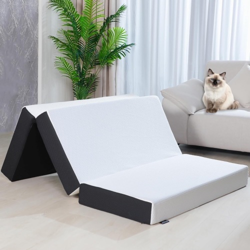 Tri-Fold Memory Foam Mattress, 6 inch Twin Tri-Folding Memory Form Mattress, Collapsible and Washable Cover, Travel and Guest Mat,75"x38"x6" - Lot 3005