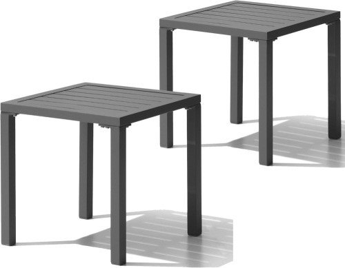 Pellebant Indoor Outdoor Small Aluminum Square Side/End Table, Chaise Lounge Table, Patio Coffee Bistro Table, Light Gray,2PC - Lot 3009