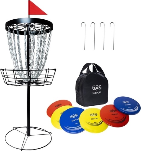 Disc Golf Basket with Discs | Portable Disc Golf Target with Heavy Duty 24-Chains Disc Golf Course Basket, Come with 6pcs Disc Golf Discs with Carry Bag - Lot 3016