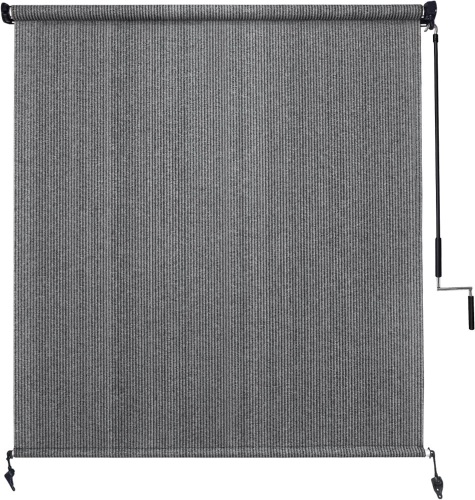 Amagenix Outdoor Roller Shade 5'(W) X 6'(H), Exterior Cordless Patio Shades Roll Up Outdoor Blinds with 90% UV Protection, Two-Section Poles with One-Piece Fabric, Grey - Lot 3023