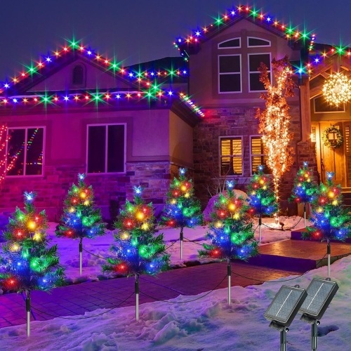 8-Pack Solar Christmas Tree Garden Stake Lights, Solar Powered Yard Landscape Path Lights Prelit Small Xmas Tree Lights Outdoor Waterproof for Christmas Decorations Pathway Garden Yard Holiday Party - Lot 3031