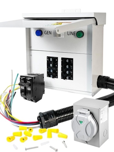 50 Amp Transfer Switch Kit with Multiple 50A, 20A, 30A, 15A Circuit Breakers, 8 Circuits, Pre-Wired, Seamless Power Transition, with Resistant Power Inlet Box - Lot 3037