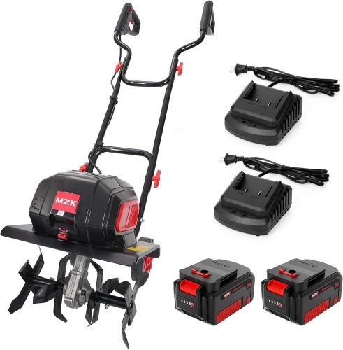 MZK 40V 12-inch Cordless Garden Tiller, Battery Powered Garden Cultivator, 2 * 4.0Ah Battery and Fast Charger Included - Lot 3046