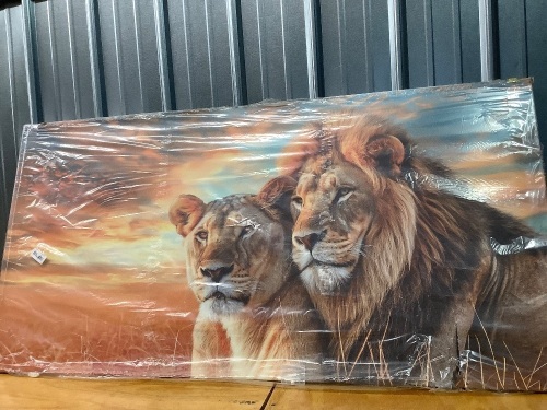 Lion and Lioness Picture on Stretched Canvas Wall Art Decor - Lot 3047