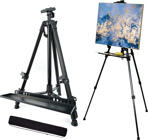 Artify 61 Inches Painting Easel Stand, Adjustable Height from 22-61”, Tripod for Painting and Display with a Carrying Bag, Aluminum, 1PACK, Black - Lot 3050