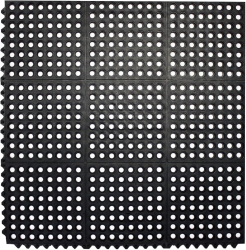 Envelor Interlocking Rubber Floor Mat for Restaurant Kitchen Floor Anti Fatigue Bar Door Mat Non-Slip Indoor Outdoor Shower Pool Drainage, Durable Garage Flooring 36 x 36 Inch - Lot 3053