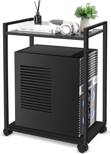 Liitrton Computer Tower Stand, 2-Tier PC Stand with Lockable Wheels PC Cart Under Desk for Office Home (M) - Lot 3092