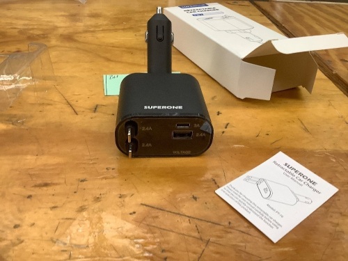 SUPERONE Retractable Car Charger 4 in 1, Fast Car Phone Charger with Cord 2.6ft, USB C and Apple Car Adapter - Lot 3094