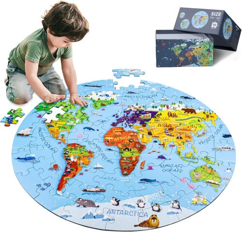 World Map Jigsaw Puzzle for Kids 4-8, 70 Piece Large - Lot 3118