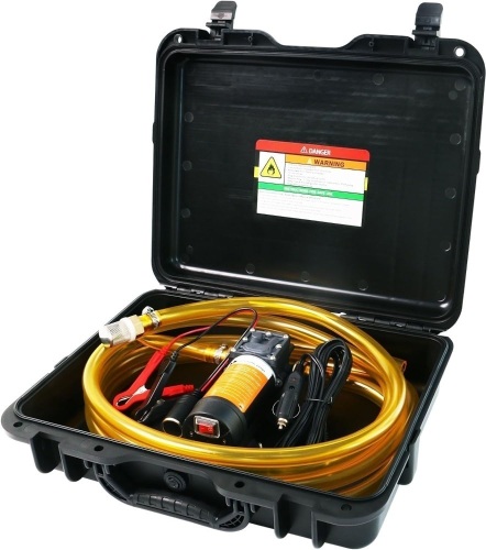 12V Fuel Transfer Pump Set,75W Gasoline Transfer Pump Moves 110 Gallons Of Gas Per Hour, with High Elastic Fuel Pipe & 2 Power Cables, Great for Vehicles, Boats, Equipment (110GPH-SET) - Lot 3063