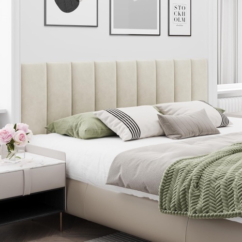 King size Upholstered Headboard, Wall Mounted & Peel and Stick Headboard, Soundproof DIY Wall Panels, Leather Head Board in Modern Design for Bedroom - Lot 2935