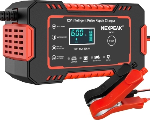 NEXPEAK NC101 Car Battery Charger, Smart Battery Trickle Charger 12V 6A Automotive Battery Maintainer Desulfator with Temp Compensation for Car Truck Motorcycle Lawn Mower Marine Lead Acid Batteries - Lot 3151