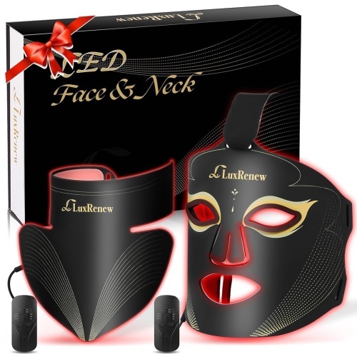 Red Light Therapy for Face Set, Led Mask Light Therapy for Face & Neck, Near-infrared Light 850nm and Red Light 630nm, 5 Gears Energy Adjustment, Black - Lot 3153