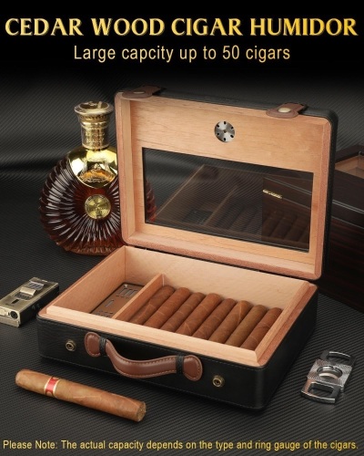 Portable Cigar Humidor Box with Glass Top - Lot 2734