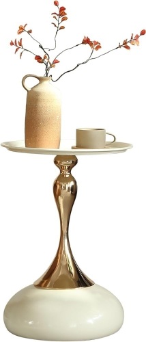 Small round metal end table - cream - Lot 3438