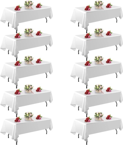 10 Pack White Table Cloth Rectangle Table 60 x 102 Inch Tablecloths for 6 Foot Rectangle Tables. - Lot 3193