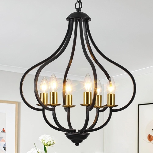 Black Farmhouse Chandelier 6-Lights Rustic Iron Pendant - Lot 3444
