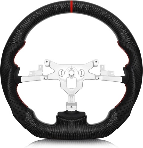 Real Carbon Fiber Steering Wheel For Chevrolet Corvette C6 2006-2011 ZR1 Z06 D-shaped Nappa Perforated Leather Flat-bottom Steering Wheel For Chevrolet C6 - Lot 3446