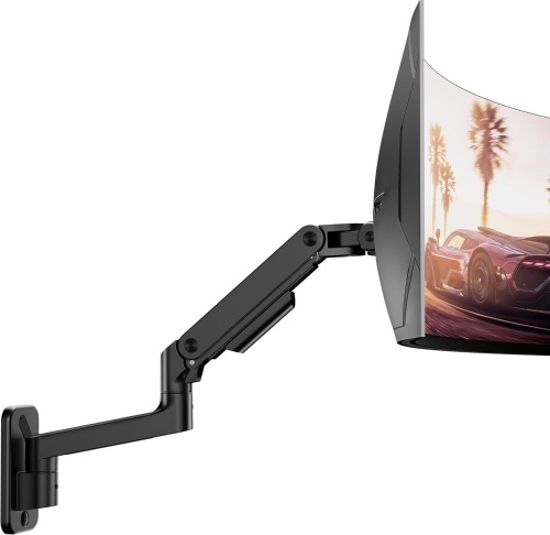 ARES WING Wall Mount Monitor Arm for 17-49 Inch Ultrawide Screens, Heavy Duty Single Monitor Mount Holds 44 lbs, Fully Adjustable Gas Spring Wall Mount, 75x75/100x100 VESA Mount, Black - Lot 3197