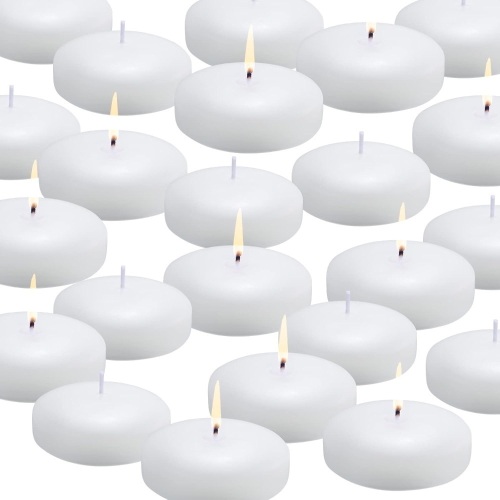 flamecan 24 Pack Floating Candles, 3” White Unscented Dripless Wax Burning Candles, for Cylinder Vases, Weddings, Party and Holiday - Lot 3200