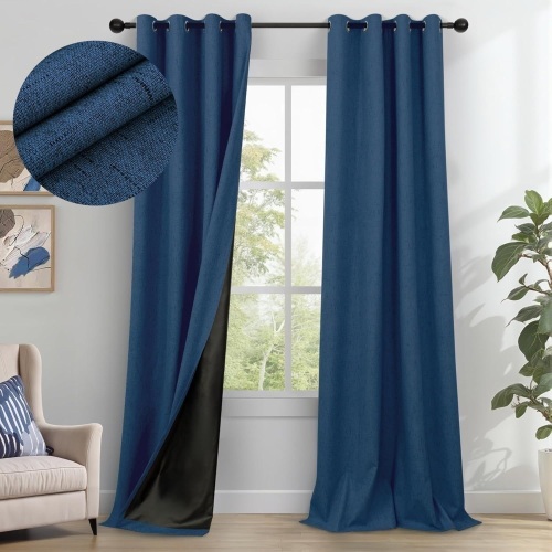Navy Blue Curtains 96 Inches Long for Living Room Darkening 2 Panels - Lot 3205