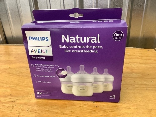 Philips Avent Natural Response Baby Bottle Pack of 4 4oz/125ml Flow 2 Nipple - Lot 3486