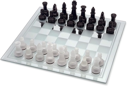 Avant-Garde Black Frosted Glass Chess Set with Mirror Board - Lot 3209
