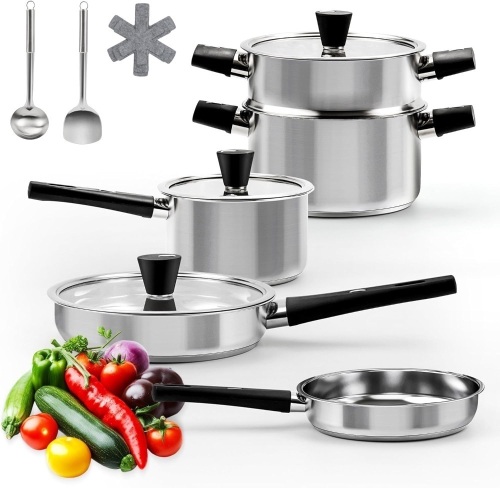 Stainless Steel Cookware Set, 14-Piece Pots and Pans Set - Lot 3211